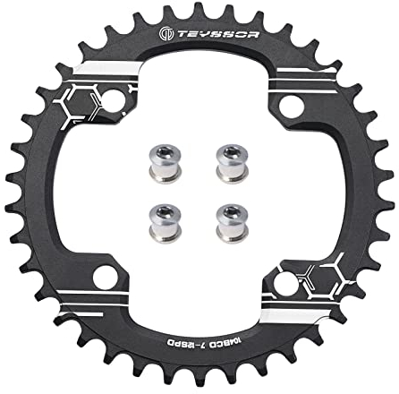 Teyssor Fahrrad Kettenblatt Schmal Breit Einziger Kettenring 104 BCD 32T 34T 36T 38T mit 4 Stücke Kettenrad Schrauben für Rennräder MTB
