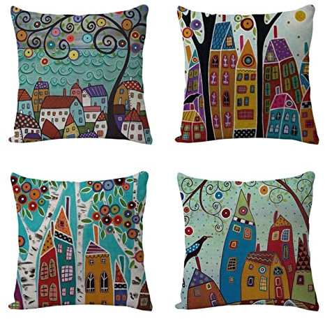 Dekokissen, Kissenbezug, Kissen, Dekokissen, Zierkissen, Deko Kissen, Sofakissen, Kissenhülle, Kissen Set, Pillow Cover, Home Sofa Kissen Deko, Kissen Bezug, Stadt 80x80 D7040