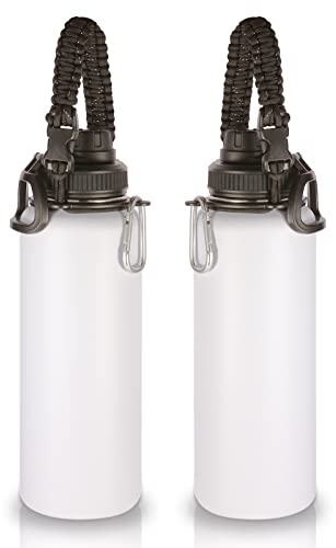 Volhoply 1200ml Isolato Borraccia Termica 2 Confezioni,Bottiglia in Acciaio Inox con Cinturino in Paracord, Bottle a Doppia Parete,Bottiglie Sportive per Bambini,Scuola,Lavoro(Bianco,2 set)