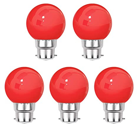 G.W.S® Pack of 5, B22 Bayonet 3W Red, G45 LED Coloured Light Bulb, Garden Party Wedding Festoon Lights