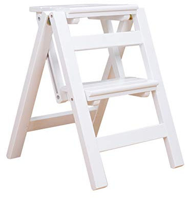 AYVADA Küche 2 Stufen Hocker Holz Klappleitern Stühle Kleine Fußhocker Holz Tragbare Leitern Hocker für Erwachsene und Kinder Indoor Klettern Trittleiter, Weiß