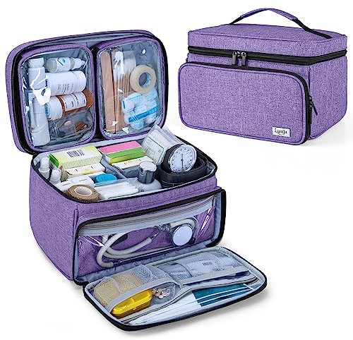 Luxja Borsa per Medicinali con 2 Borse Trasparenti Staccabili, Medica di Emergenza per Uso Domestico o in Viaggio (Solo Borsa), Viola