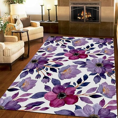 SHOMEY Home Teppiche Lila Blume 80x150 cm Teppich Wohnzimmer 3D Muster Kinder Schlafzimmer Zimmer Computer Stuhl Balkon Küche In & Outdoor Teppiche