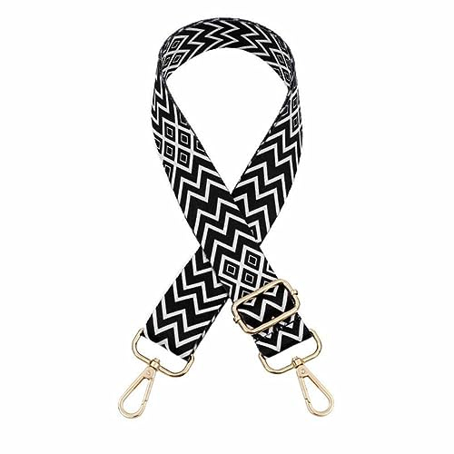SHTGOI Taschengurte Verstellbarer Schultergurt 3.8cm Breite Rautenförmige Schulterriemen Doppelseitiges Muster Geflochten Umhängegurt Ethno-Stil Taschenriemen für Damen Taschen Zubehör Schwarz#