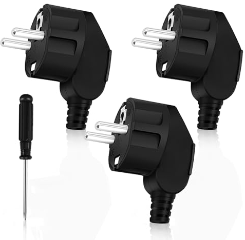 CYIOU Schuko Stecker Schukostecker IP44 Winkelstecker 230v (16A) Flach Schutzkontakt-Stecker mit Knickschutztülle Bruchfest Langlebig Kann Aussenbereich für 8-10mm Kabel