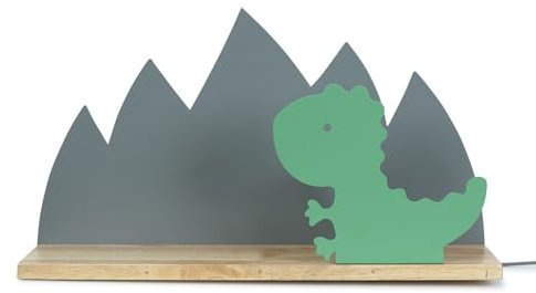 ValueLights | Kids Green and Grey Dinosaur Design Plug in Wall Light with Shelf and Pull Cord Switch Children's Bedroom Light + LED Bulb | Novelty & Home Improvements Essential