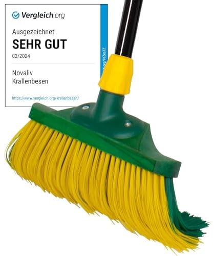 Novaliv Escoba premium con mango de 40 cm, cepillo especial de cerdas curvas, ideal como escoba de jardín, escoba rascadora, escoba de césped artificial, ideal para camping, escoba de calle, escoba de