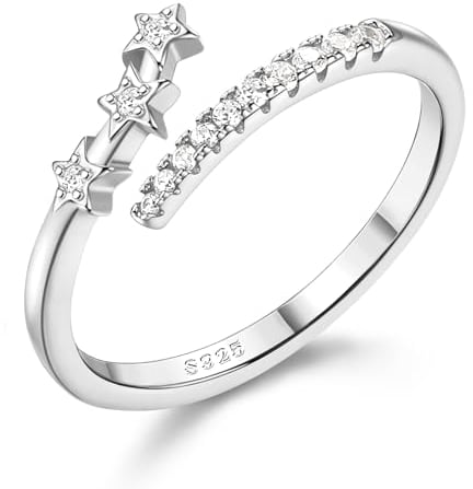 Adramata Ring Silber 925 Damen Verstellbar Stern Ring Verlobungsring Eheringe Engagement Ringe Frauen Offene Stapeln Daumen Ringe Gold Rosegold Silber Ring für Damen Schmuck mit Geschenkbox