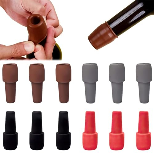 KOQAIIZ 12 Stücke Silikon Sektverschluss, Wiederverwendbare Silikon Sektverschluss, Weinflaschenverschluss Silikon für Einkochen von Wein Bier Alkohol Getränke Champagner
