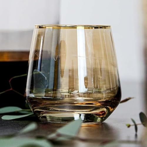 Lyros Wassergläser Saftgläser Trinkgläser | Set von 6 | 270ml | Handgefertig | Goldenes Glas mit Goldrand | Elegant und Luxuriös (270 ml)