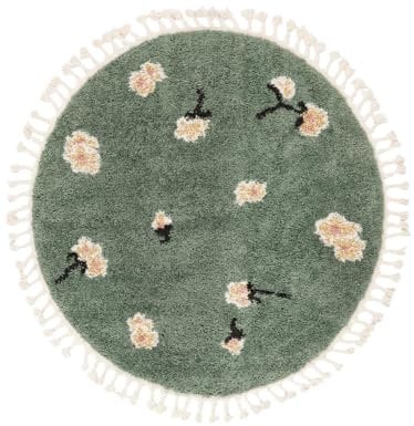 RugVista Linnea Teppich, Kinderzimmerteppich, ∅ 100 cm, Rund, Kinderteppich für Kinder, Polypropylene, Spielteppich Babys Junge Mädchen, Keine schädlichen Stoffe, Grün