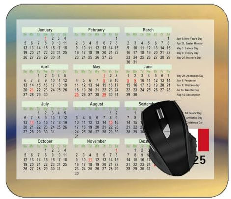 2025 Calendrier Tapis de Souris Mousepad de Bureau Jeu Basique,Ligne De Couleur Claire Ondulée Tapis de Souris Gaming