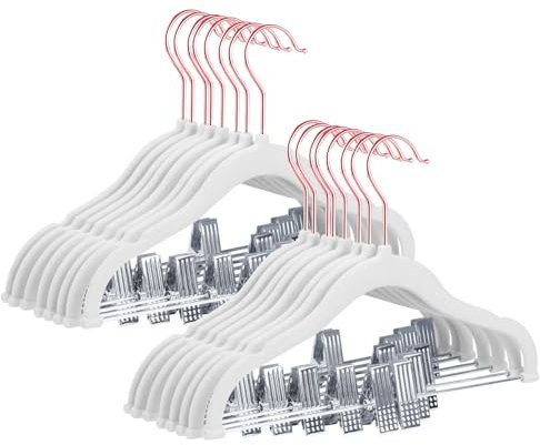 Stormix Baby Kleiderbügel, 24er-Pack Hosenbügel mit Clips, 30 cm rutschfeste Kleiderbügel, Robuste Kinder Kleiderbügel für Hemden, Hosen, Röcke, Kleider, Jacken, Mäntel Weiß (Rosengold-Haken)