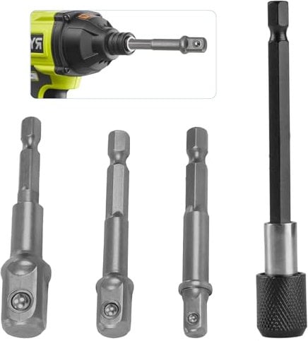 1/4 1/2 3/8 Impact Socket Adapter Set, 3 Pcs Socket Driver Set, Drive Socket with 1/4 Drill Bit Extension Set Hex Shank Adapter, 1/4, 3/8 and 1/2 Hex Extension Adapter for Impact Driver Adaptor