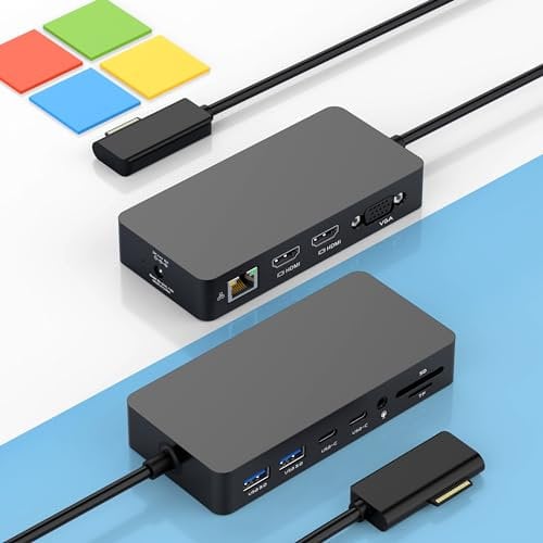 Microsoft Surface Dock 2, Surface Docking Station, 12 in 1 Triple Display Microsoft Surface Dock mit 2 HDMI 4K +VGA für Surface Pro 11/10/9/8/X/7/6/5/4/3, Surface Laptop 7/6/5/go/4/3/2/1, Book 3/2/1