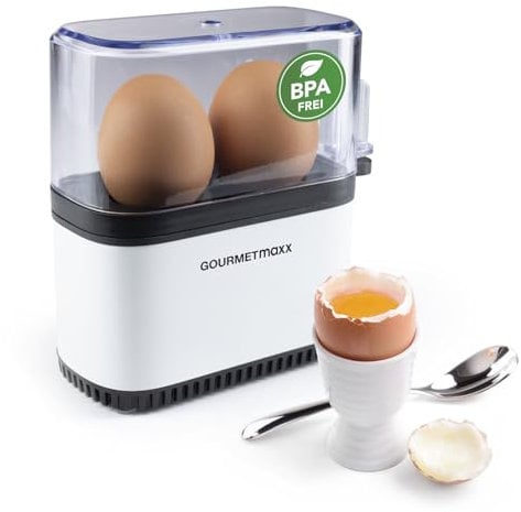 GOURMETmaxx Eierkocher für 2 Eier | Egg Boiler mit Eierstecher im Messbecher | Egg Cooker – 3 Härtegrade für deinen Eierbecher | Design Eierkocher klein – spülmaschinenfeste Teile