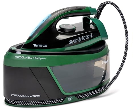 Centro de Planchado Plancha de Vapor para Ropa 3100W 8 Bares Vertical 150 G/Min Deposito 2L Suela Ceramica Antiadherente Autolimpieza Modo Eco Autoapagado Antical Cord 360 Seleccion Temperatura