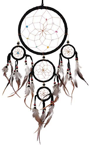 GURU SHOP Traumfänger mit Halbedelsteinen - Schwarz, Size:27 cm
