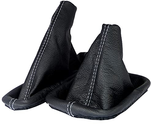 L & P Car Design L&P A0185 Schaltsack Schaltmanschette + Handbremsmanschette kompatibel mit BMW 3er e36 100% Echtleder Leder Schwarz Naht Grau