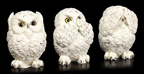 DREI weise Schnee-Eulen Figuren | Nichts Böses sehen, hören, Sagen | Lustige Deko