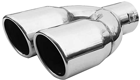 Universell Auspuffblende Doppelrohr Endrohr Edelstahl Auto Endrohrblenden Auspuffendrohr Tuning Schalldampf Blende Sport Rund Chrom 59 mm