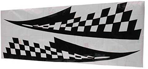 PeroFors 2 Pcs Autocollant De Voiture Vinyle Graphiques Autocollants Capot Stickers Drapeaux À Damier Stripe Noir 17X77 Cm # Cg169