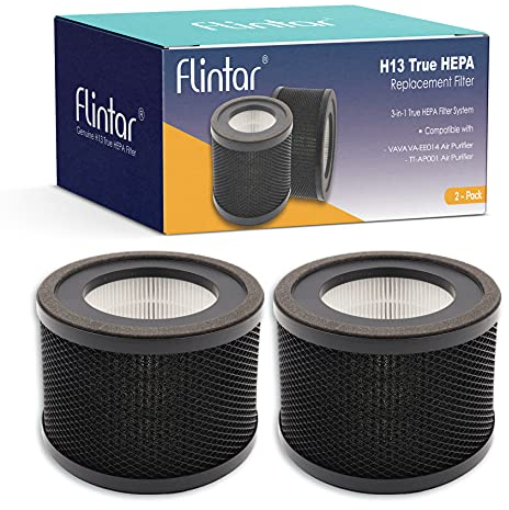 Flintar H13 True HEPA Replacement Filter, Compatible with TaoTronics TT-AP001 Air Purifier and VAVA VA-EE014 Air Purifier, 3-in-1 H13 Grade True HEPA and Activated Carbon Filter Set, 2-Pack