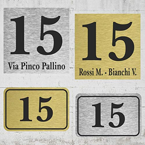 Targa Numero Civico Esterno – in Alluminio DiBond – Numero Civico Personalizzato – Resistente Intemperie UV – Facile Montaggio (Allumino Oro 10x10cm)