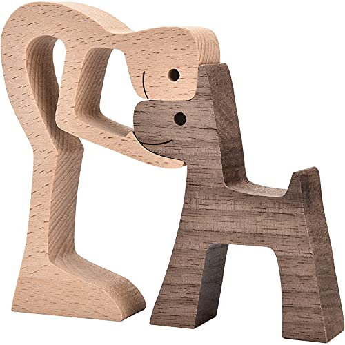 KINGNOW Accent Decor Dekofigur für Männer und Hunde, aus Holz, Geschenk, Heimakzente