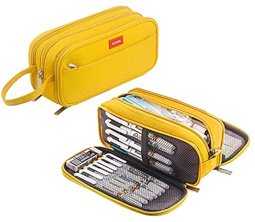 Großes Federmäppchen, mehrere Fächer, personalisierbares Federmäppchen, wasserdichtes Segeltuch, Stifteetui für Teenager, Mädchen, Jungen, Frauen (hellgelb)