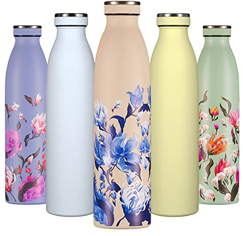 B2DO Bouteille d'eau Isotherme 750ml Beige Ciel fleuri | Gourde métallique réutilisable en acier inoxydable à double paroi sous vide | Gourde isotherme de sport anti-fuite|Idée cadeau femmes et hommes