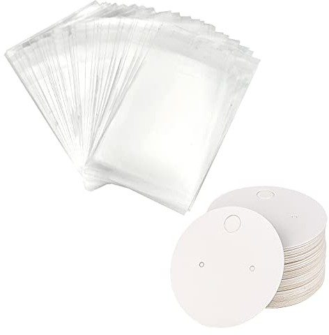 SAVITA 50 Stück Ohrring Display Karten mit 50 Stück Selbstklebende Beutel Ohrstecker Karten Tags Leere Ohrringkarte für DIY Ohrstecker Ohrring Schmuck display (Weiß)
