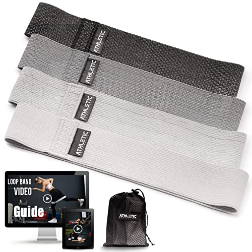 ATHLETIC AESTHETICS Premium Stoff Fitnessbänder [Textil Fitness Band (grau) Einzeln & als Set + Tasche und Videokurs] Miniband Fitnessband Trainingsband - Sport Bänder Resistance Bands für Booty
