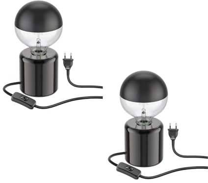 ledscom.de 2 Stück Tischlampe TIPO Porzellan rund schwarz Kugel inkl. E27 G125 Kopfspiegel Lampe warm-weiß 660lm