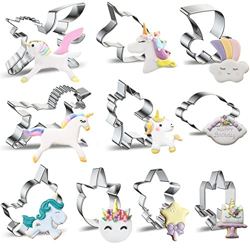 Lazeny Einhorn Ausstecher 10 Stück Ausstechformen Edelstahl 3D Keksausstecher Plätzchen Keks Schimmel Plätzchenformen Brot Form Keksform Sandwich Toast Form Cutter Backen Küche Zubehör