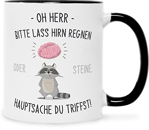 Bedruckte Tasse mit Spruch - Herr lass Hirn regnen! - Lustige Geschenke - Geschenk für Mama Papa Freunde Geburtstag Valentinstag Weihnachten - für Männer & Frauen Sie & Ihn - Farbe: Schwarz & Weiß
