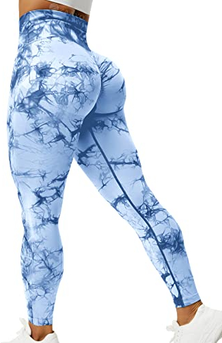 ZAAYO Sport Leggings für Damen Tie Dye Scrunch Butt Booty Slim Fit Seamless Yoga Pants Gym Workout Hellblau M