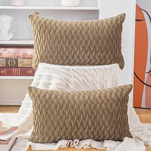 Madizz 2er Set Samt Dekorativ Zierkissenbezüge Luxus Stil Kissenbezug für Sofa für Schlafzimmer Hellbraun 30x50 cm Rechteckigig
