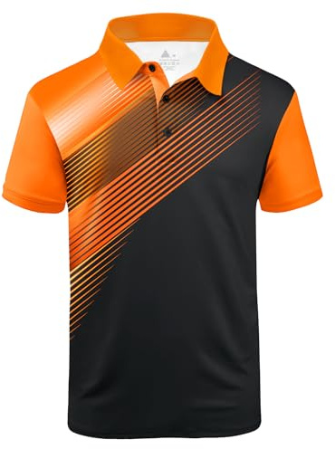ZITY Mens Golf Shirt Short Sleeve Sport Moisture Wicking Performance Print Golf Polo Shirts for Men Collared Casual T-Shirt Black Orange X-Large