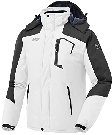 donhobo Herren Softshelljacke Fleece Gefütterte Winterjacke Warm Wanderjacke Übergangsjacke Outdoor Skijacke mit Abnehmbarer Kapuze Weiß XL