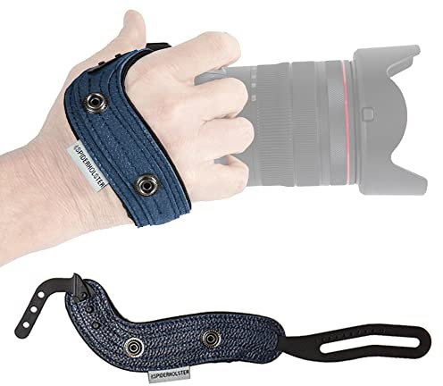 Spider Holster - SpiderPro Camera Hand Strap v2 with Snap Assembly and Optional Wrist Strap – DSLR and Mirrorless Compatible (Dark Blue) - Genuine Leather + Memory Foam