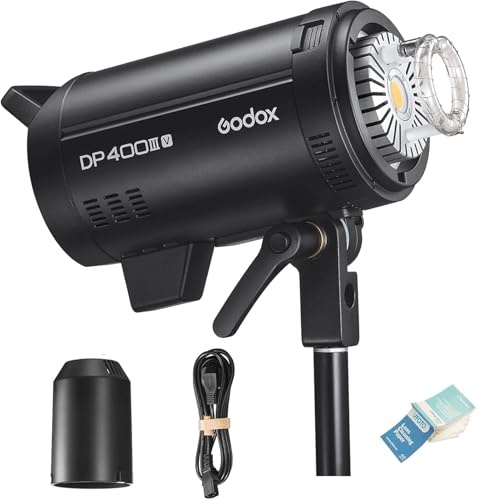 Godox DP400III-V Professionale Studio Flash, 400Ws 5800K GN87 Speedlite, Sistema X Wireless 2.4G, Tempo di Ritorno 0.1-1s, con Lampada Modello 30W | Bowens Mount, Sistema X Wireless 2,4GHz, Tempo di Ritorno 0,1-1s, con Lampada Modello 30W