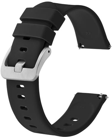 BISONSTRAP Cinturino per Orologi in Silicone, Leggeri Cinturini con Sgancio Rapido, 18mm, Nero con Fibbia Argento