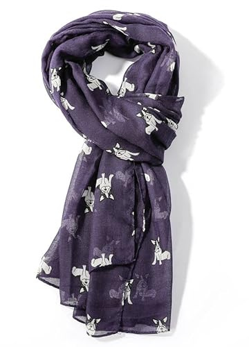Animal Crackers Ladies French Bulldog design scarf, lightweight cotton mix fabric in choice of styles and colours, a lovely Dog lover novelty gift and stocking filler