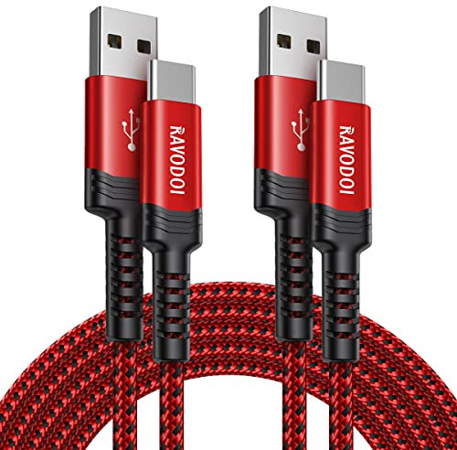 Câble USB C [3M, Lot de 2],Cable USB C Charge Rapide 3A Nylon Tressé Câble Type C Chargeur pour Samsung Galaxy S20 S21 Plus S22 Ultra S10 S9 S8 A21 A51 A71,Note 20 10,PS5,Switch,Huawei P40 P30 -Rouge