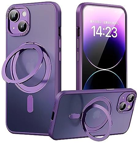 Hülle für iPhone 14 Plus Handyhülle [Stark Magnetisch] [Kompatibel mit MagSafe] [360°Unsichtbarem Ring Ständer] Militärnorm Rundumschutz Stoßfest Kratzfeste Schutzhülle,Matt Case (Lila)