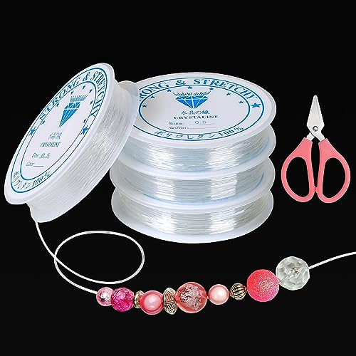 Furuising 4 Volumi Filo Elastico per Braccialetti, 0.5mm Resistente Fili per Braccialetti, Filo per Collane Set Con 1 Paio di Forbici, per Braccialetti, Artigianato DIY Cucire