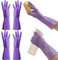 FCSHFC 3 Pairs Non-Slip Rubber Gloves Reusable Cleaning Gloves, Dishwashing Gloves Kitchen Washing Up Gloves for Household (Color : Purple, Size : L)