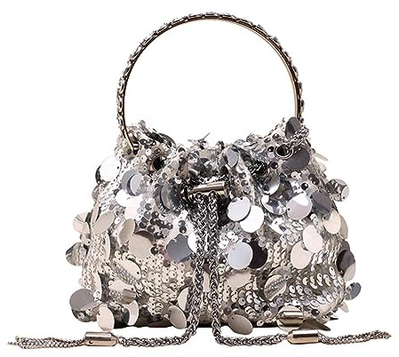 RomanticDesign Frauen Mode Abend Handtasche Sparkly Metall Quaste Pailletten Clutch Crossbody Tasche für Party, silber