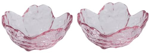 soulnioi Glas-Dip-Schalen, japanische Kirschblüten-Gewürzschalen, Mini-Kristall-Dessertschalen, Sakura-Servierschalen mit Löffeln für Eis, Snacks, Dips, Sushi, 2 Stück, Rosa